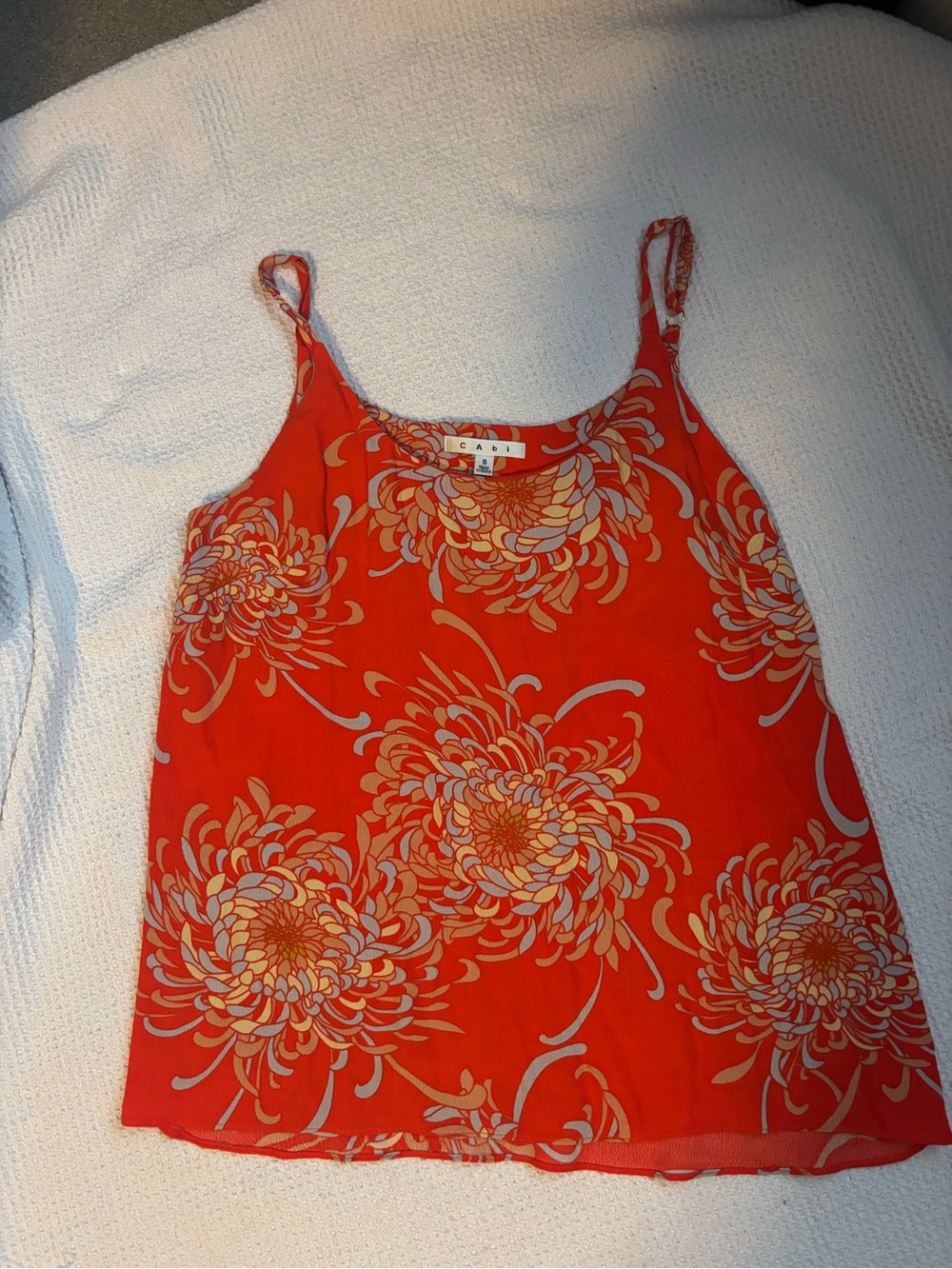 CAbi Orange Floral Tank Cami with Cream Blooms